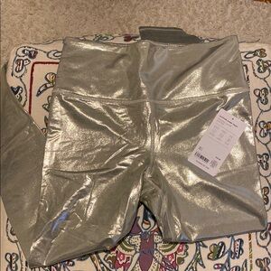 Athleta Silver High Waisted Leggings with Glossy Finish